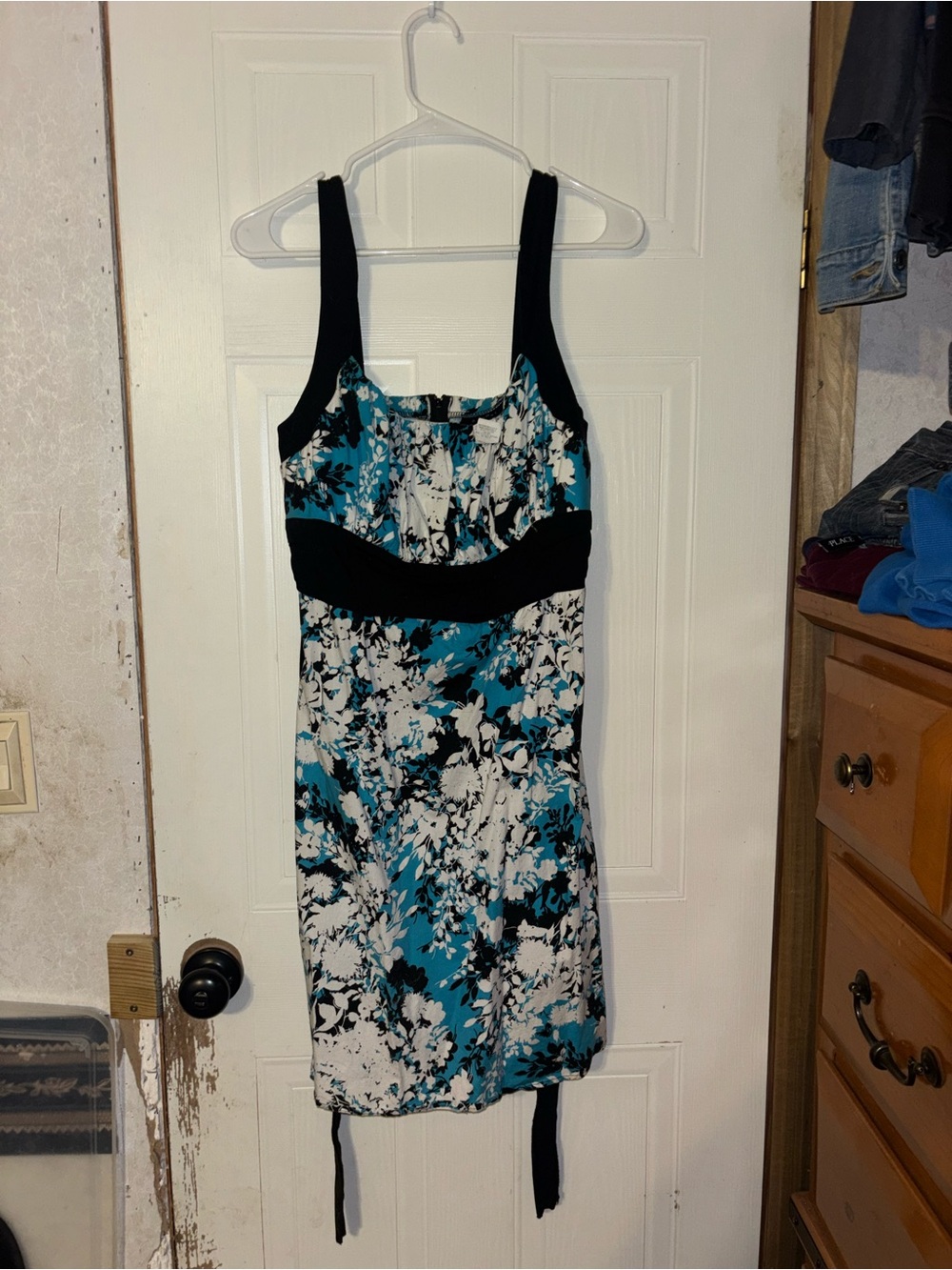 B. Smart Teal, White & Black Floral Tank Dress